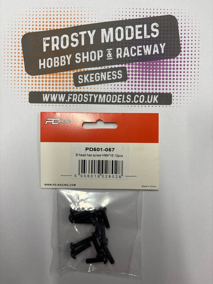 PD RACING SPARES - 1/10TH TK10 & TR10 - B head hex screw HM4*16   12pcs