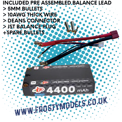 INTELLECT - SHORTY 93mm LIPO BATTERY LIHV 4400MAH 120C 2S 18.5MM 7.6V (5MM BALANCE LEAD) - IPBL2S4400MC3