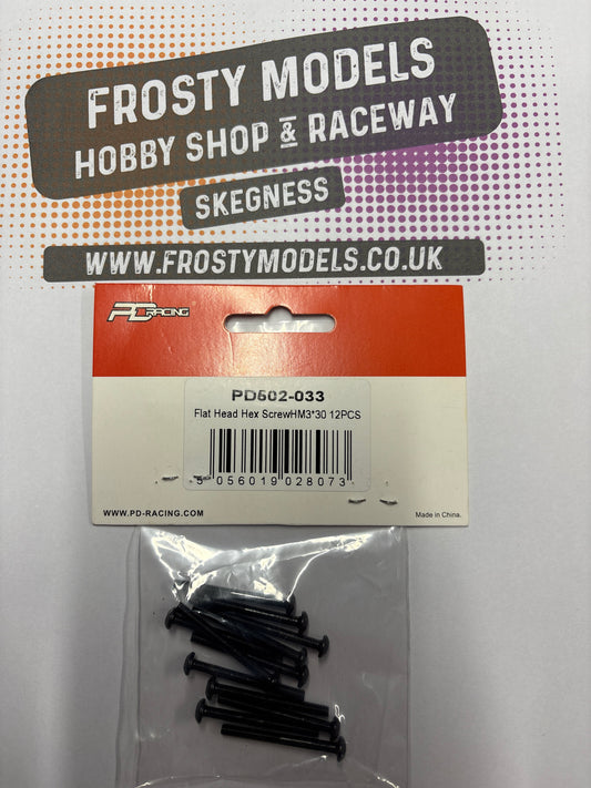 PD RACING SPARES - 1/10TH TK10 & TR10 - Flat Head Hex ScrewHM3*30 6PCS