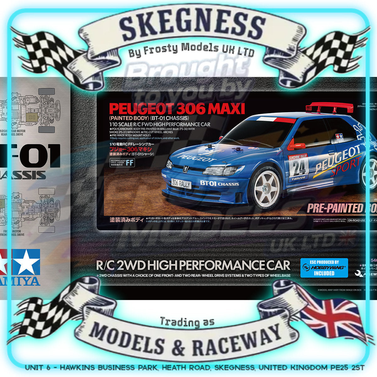 Tamiya - 1/10 RC Car Kit Peugeot 306 Maxi with Blue Painted Body (BT-01) - 47513 TAMIYA R/C KITS