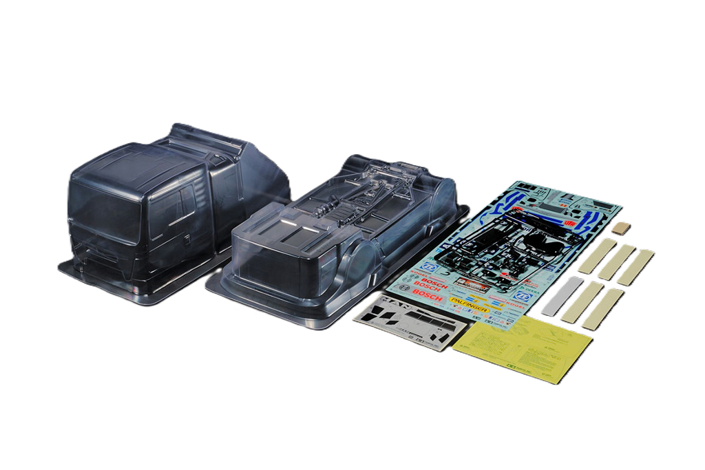 TAMIYA - 51606 MAN TEAM HAHN CLEAR Euro Truck BODY SHELL SET 1/14 - (w/ H PARTS & STICKERS, BUMPERS, MANUAL & FIXINGS)