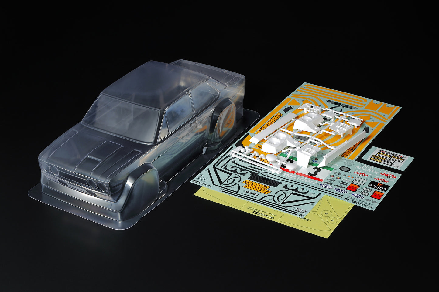 Tamiya - (239mm LWB) FIAT 131 ABRATH RALLY OLIO WRC Body Set in Clear Lexan - For 1/10 M-Chassis MTC (W-165mm x Wheelbase-239mm) (Full sponsor Stickers - lights, windows and grills & body parts)