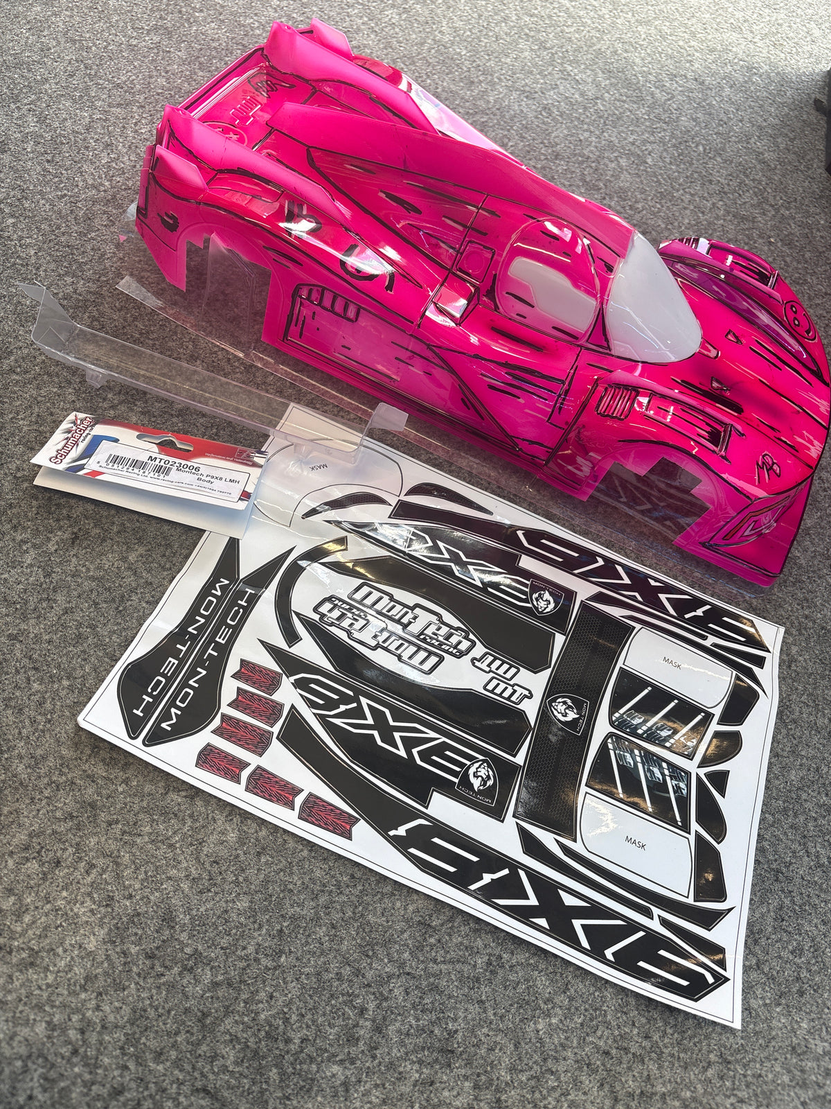 Montech P9X8 LMH - 1/10 Touring Airbrushed Hyper Car Body Shell - New! No holes, stickers & wing included)