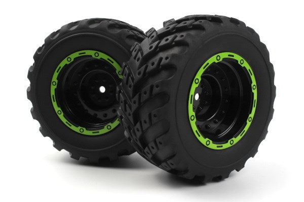 BLACKZON - Smyter MT Wheels/Tires Assy (Black/Green/2pcs) - 540181