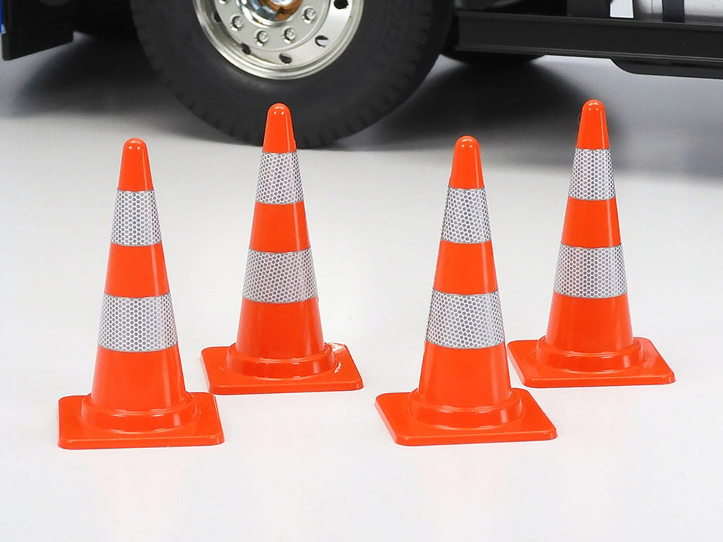 Tamiya - 56558 1/14 Tractor Truck Accessories Set - Cones, Shovel, Fire Extinguisher & Stickers (Unpainted)