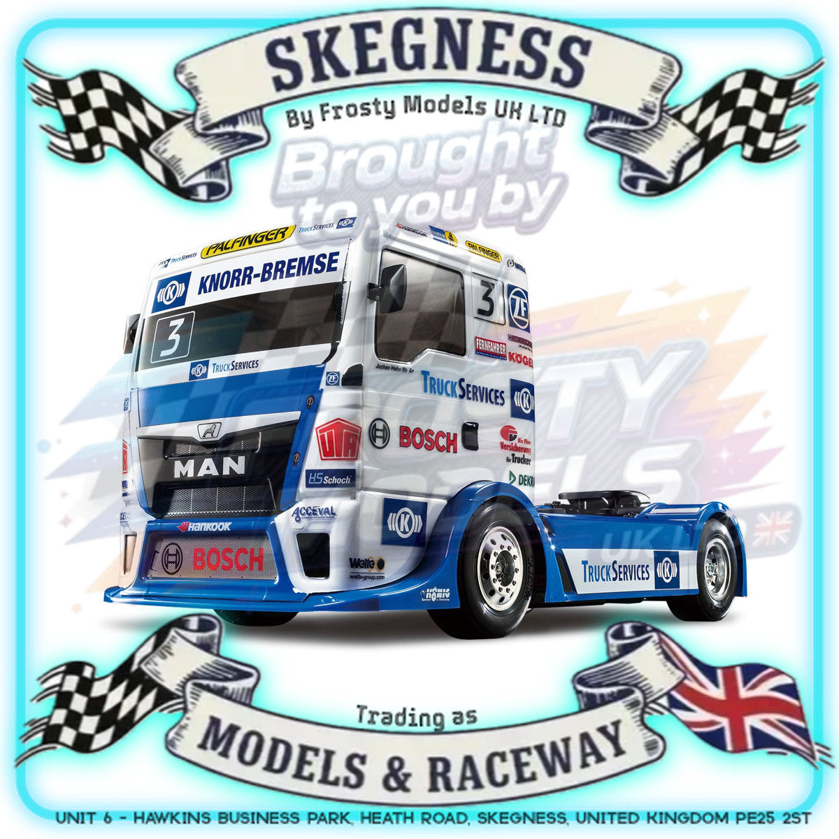 Tamiya - 1/14 RC Euro Truck Kit Team Hahn Racing MAN TGS (TT-01E) - 58632 (ESC & Motor Included - Requires Radio, Servo, Battery, Charger, PS Spray & Assembly)