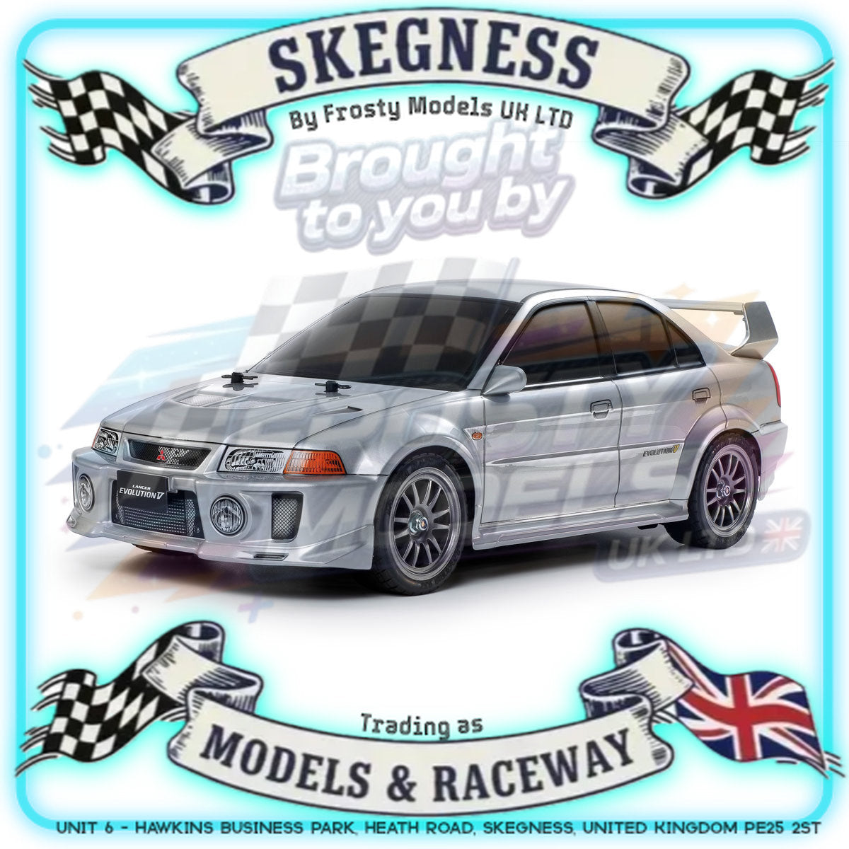 Tamiya - 1/10 RC Car Kit Mitsubishi Lancer Evolution V (TT-02) - 58713 (ESC & Motor Included - Requires Radio, Servo, Battery, Charger, PS Spray & Assembly)