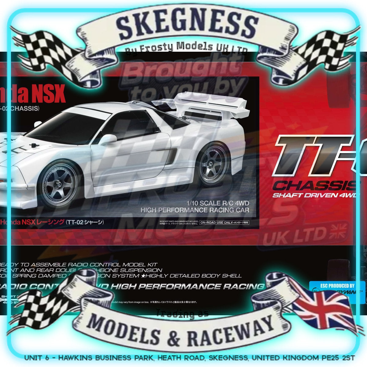 Tamiya - 1/10 RC Car Kit 1998 Honda NSX Racing (TT-02) - 58739 (ESC & Motor Included - Requires Radio, Servo, Battery, Charger, PS Spray & Assembly)