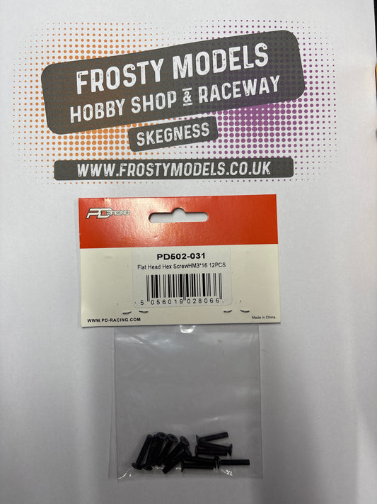 PD RACING SPARES - Flat Head Hex Screw M2.5 X 16MM 12PCS - PD502-031