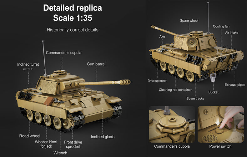 CADA BLOCK SET - (Supplier Order) RC Functioning 1:35 Panther Tank Model - 907pcs - C61073W