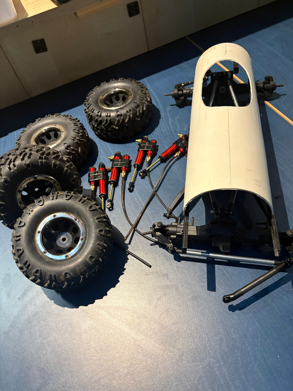 Used - Unfinished 1/10 Rock Crawler Project - Brushless Motor, valve shocks & bead lock tyres included