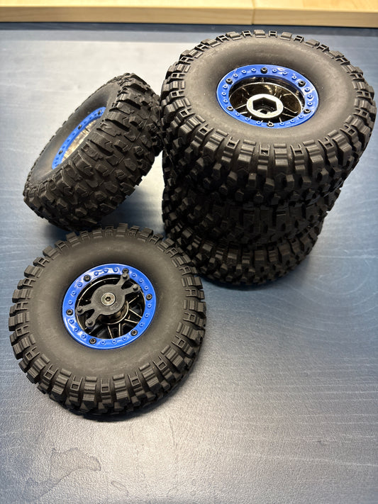 1/10 Rock Crawler wheels and tyres - 12mm hex 37mm wide by 11cm (with sore wheel and attachment)