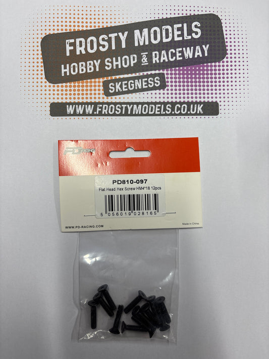 PD RACING SPARES - 1/10TH TK10 & TR10 - Flat Head Hex Screw HM4*18 12pcs
