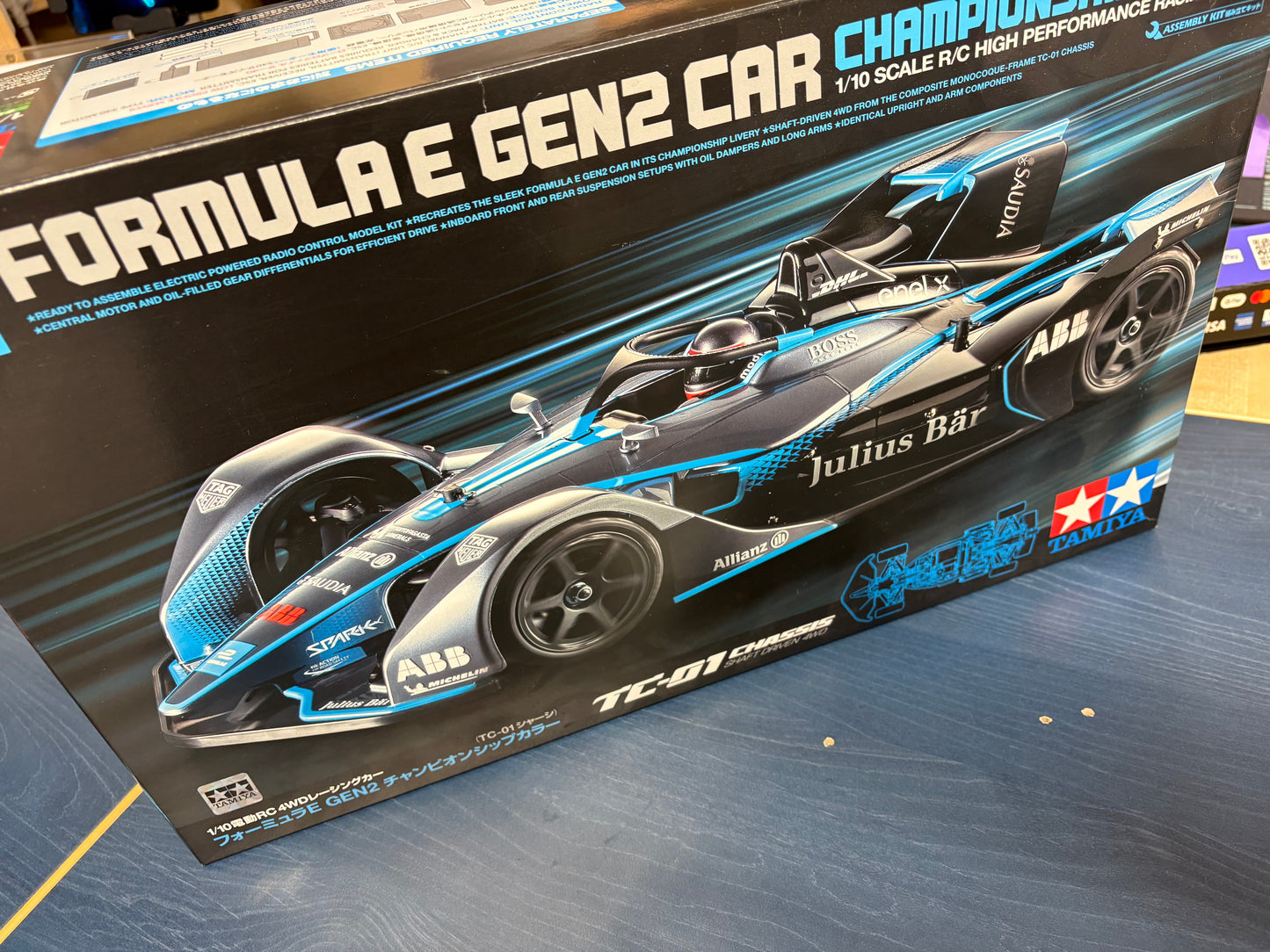 Tamiya - 58681 (Nearly New) RC Formula E Gen2 1/10 4wd Car TC01 (with upgrades and unpainted body - Brushless 10.5T Motor & M-tronics ESC Included)