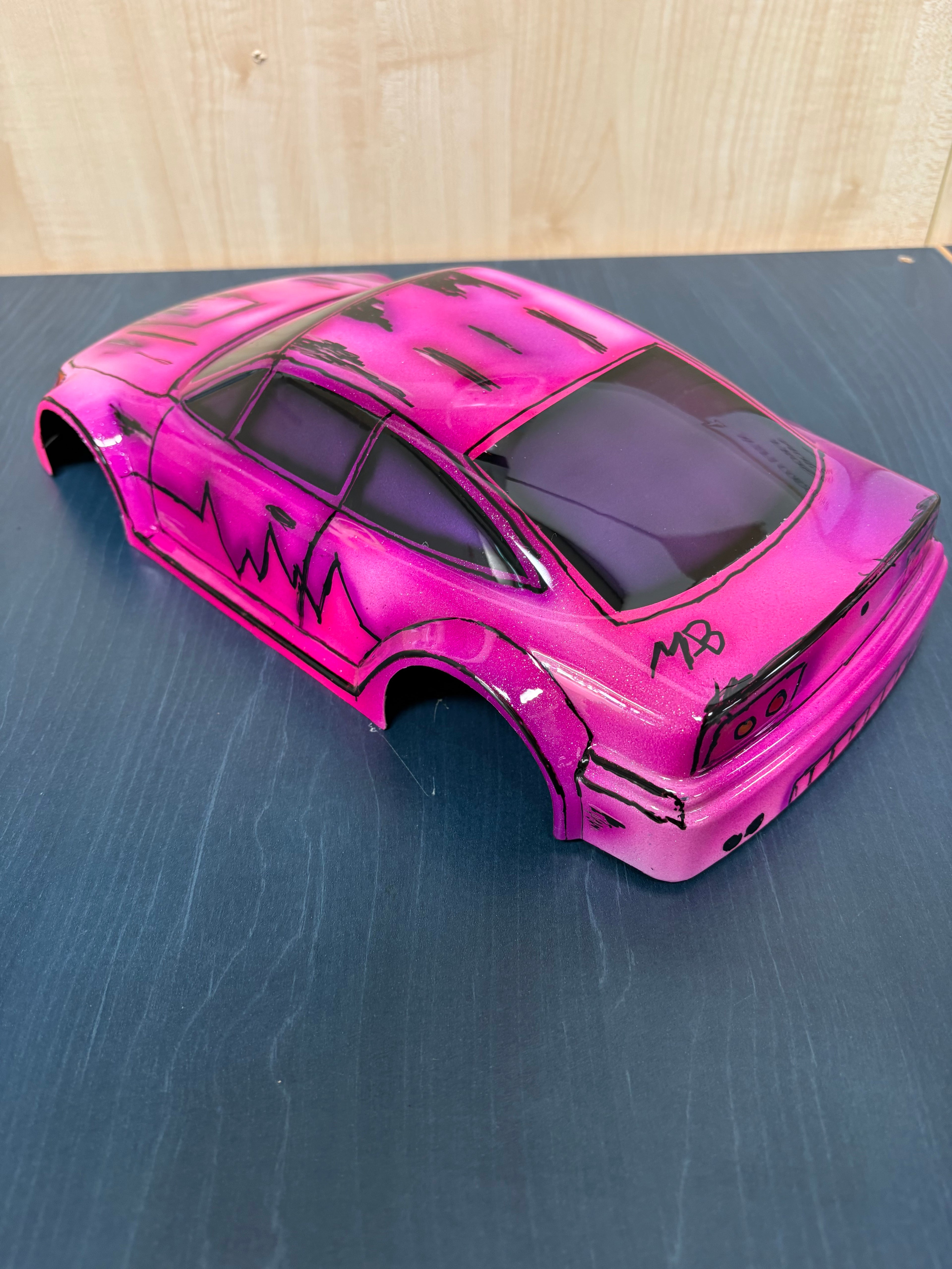 Airbrushed GT12 Supastox Body - Opel Calibra - Clear Lexan - Fits 1/12 Car 205mm Wheelbase / 160mm Wide  (Pink Florescent)