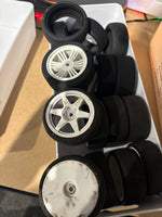 Used & Part worn - 1/10 Slick Carpet Wheels and Tyres - 4 sets (1 full set of new tyres contact A30, 1 full new set of Contact 40sh Foams, 2x used sets of A30 tyres glued to rims