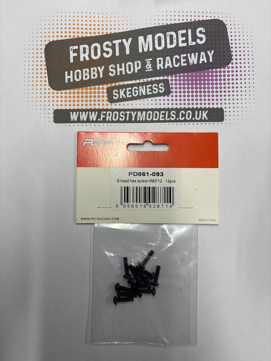 PD RACING SPARES - 1/10TH TK10 & TR10 - B head hex screw HM3*12   12pcs