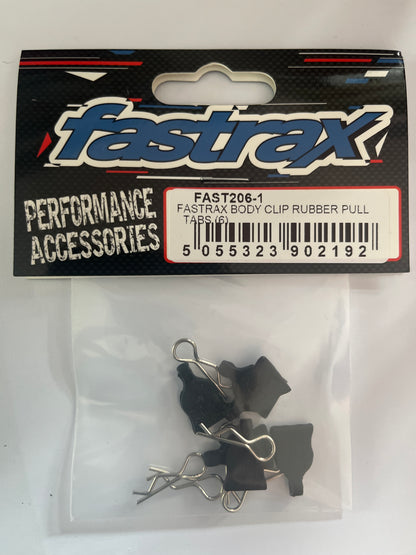FASTRAX 1/10 EASY PULL BODY PIN/CLIP RUBBER BIG PULL TABS (6) (PERFECT FOR EURO TRUCK BODIES) FAST206-1 (including 6 silver clips)