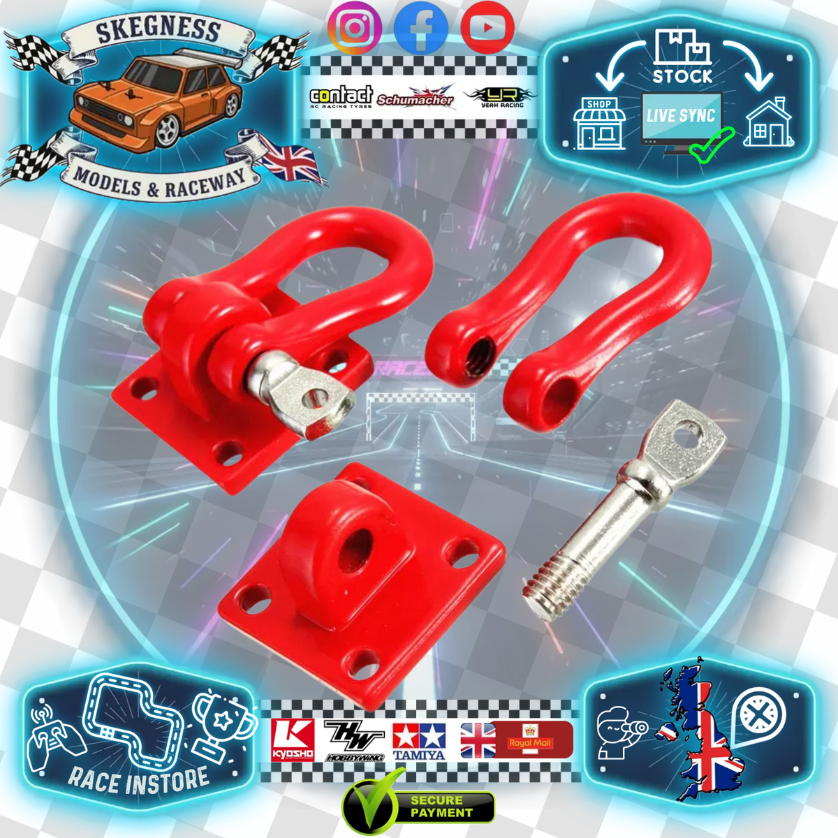RC Overhaul - RC Rock Crawler Accessories - Trailer Shackle w/mounting bracket 1/10th Red (Pk2) G-RCO-CR015