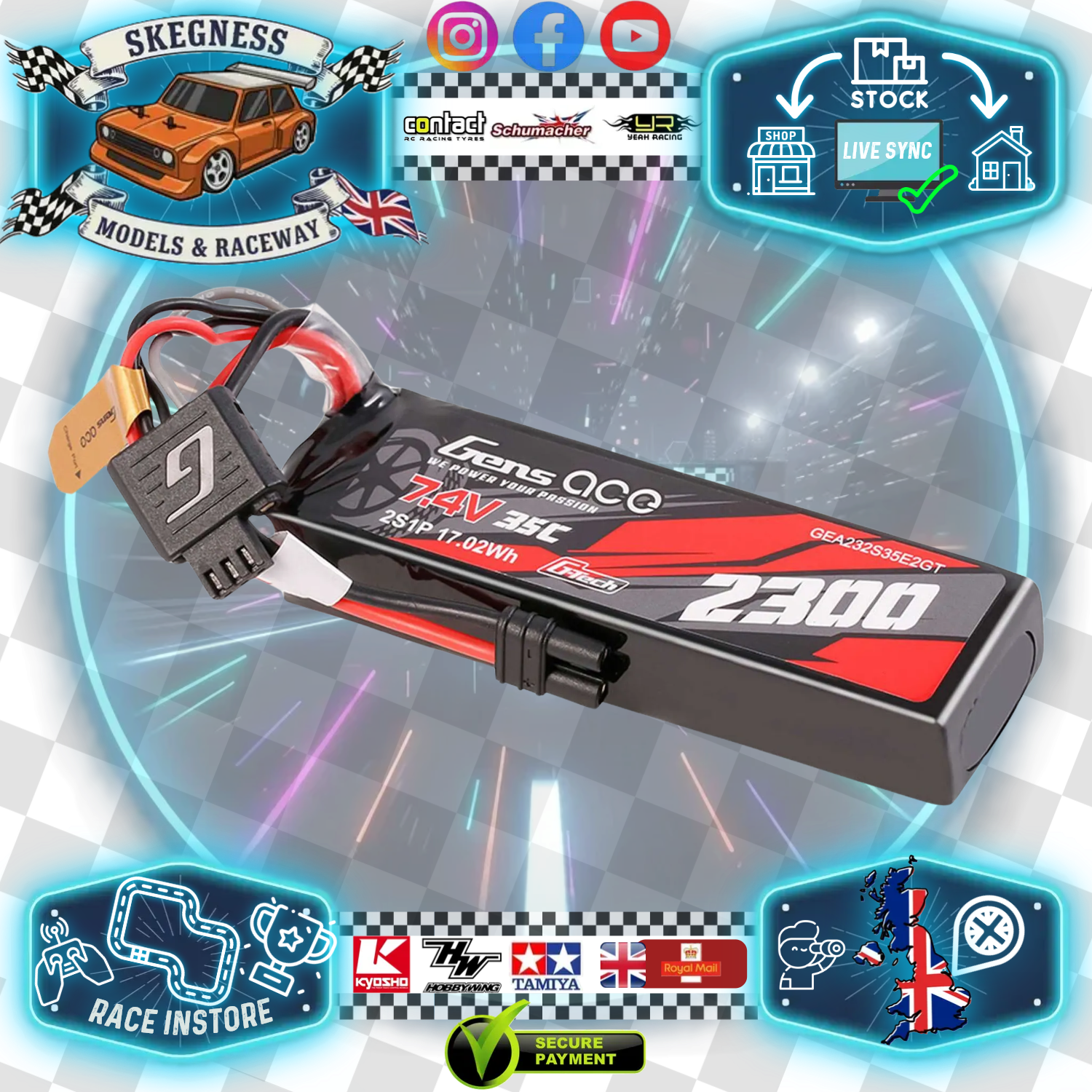 Gens Ace - LiPo Micro Battery G-Tech 2S Car 7.4V 2300mAh 35C with EC2 Arrma GROM O-GTC2S2300-35E2