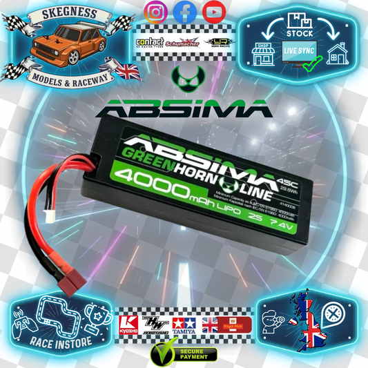Absima - Greenhorn V2 LiPo Stick Pack 1/10 RC Battery 2S HC 7.4V-50C 4000mah (T-Plug Deans) - 4140008