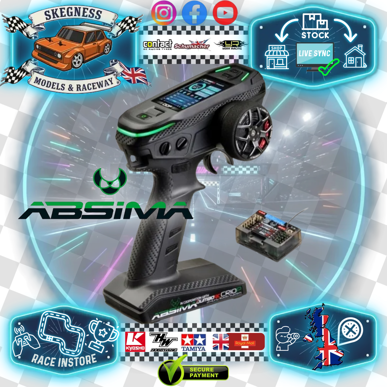 Absima - 10ch Pro Fully Digital RC CAR Radio "CR10P" 2.4GHz w/Receiver - 2000013 (Extra receivers available - Same as Dumbo RC & Cheaper)