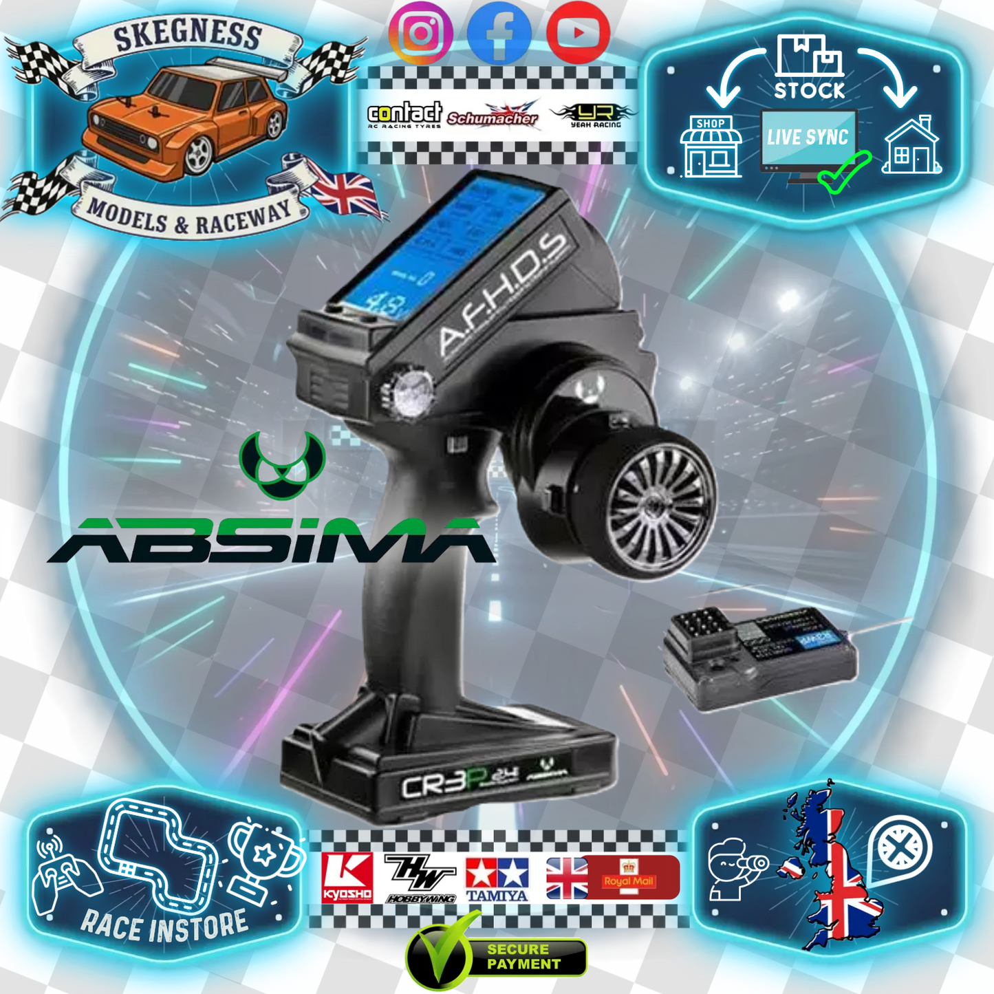 Absima - CR3P AFHDS Fully Programable 2.4GHz 3ch RC Car Radio System & 1x Receiver - 2000002 (Extra receivers available)