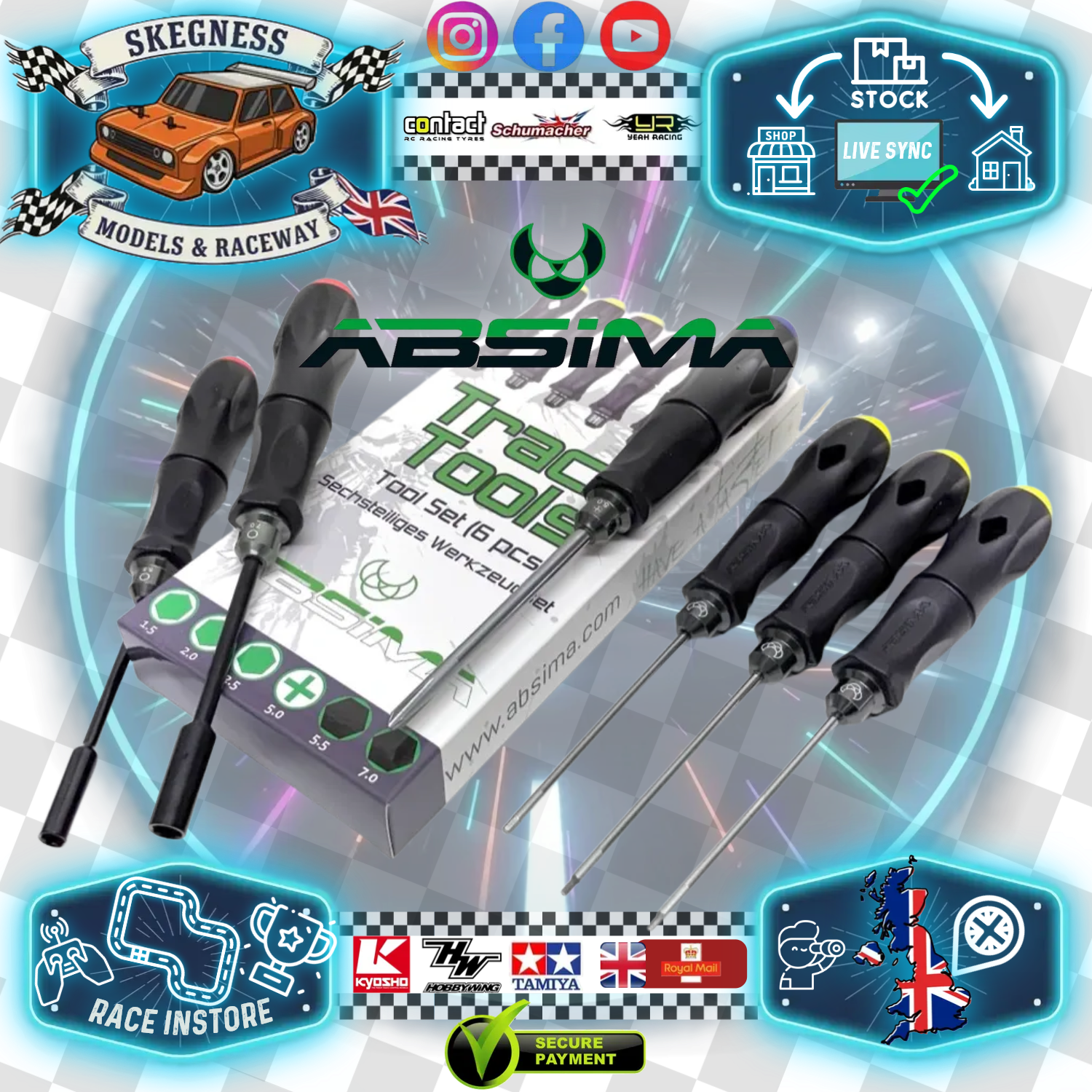 ABSIMA - 6pc Tool Set Drivers - 5.5mm & 7mm Nut / 1.5/2.0/2.5mm Hex & 5mm Philips Screw Driver - 3000045