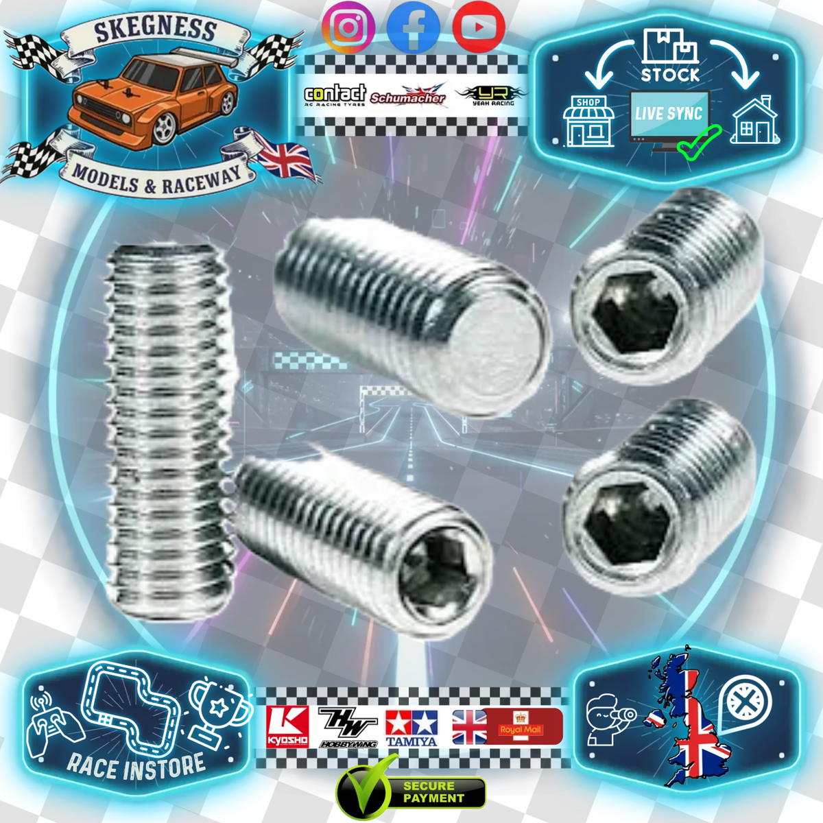 M3 x 8mm long - Grub Screws Stainless Steel x5