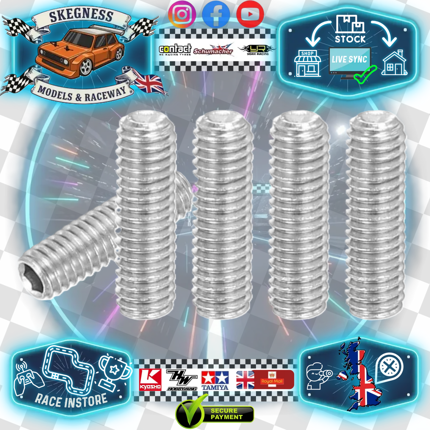 M3 x 12mm long - Grub Screws Stainless Steel x5