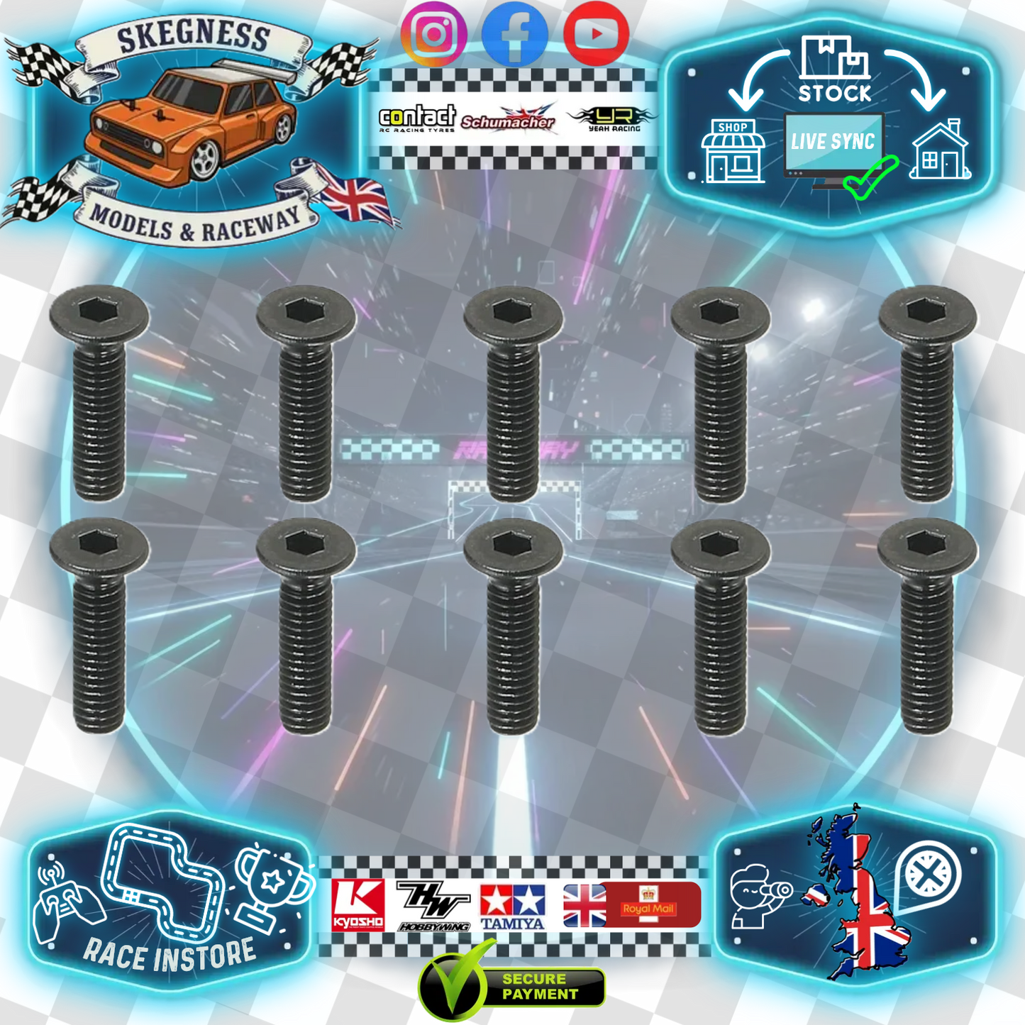 M2.5 wide x 10mm long - Socket Countersunk Stainless Steel Screws x10 (Silver)