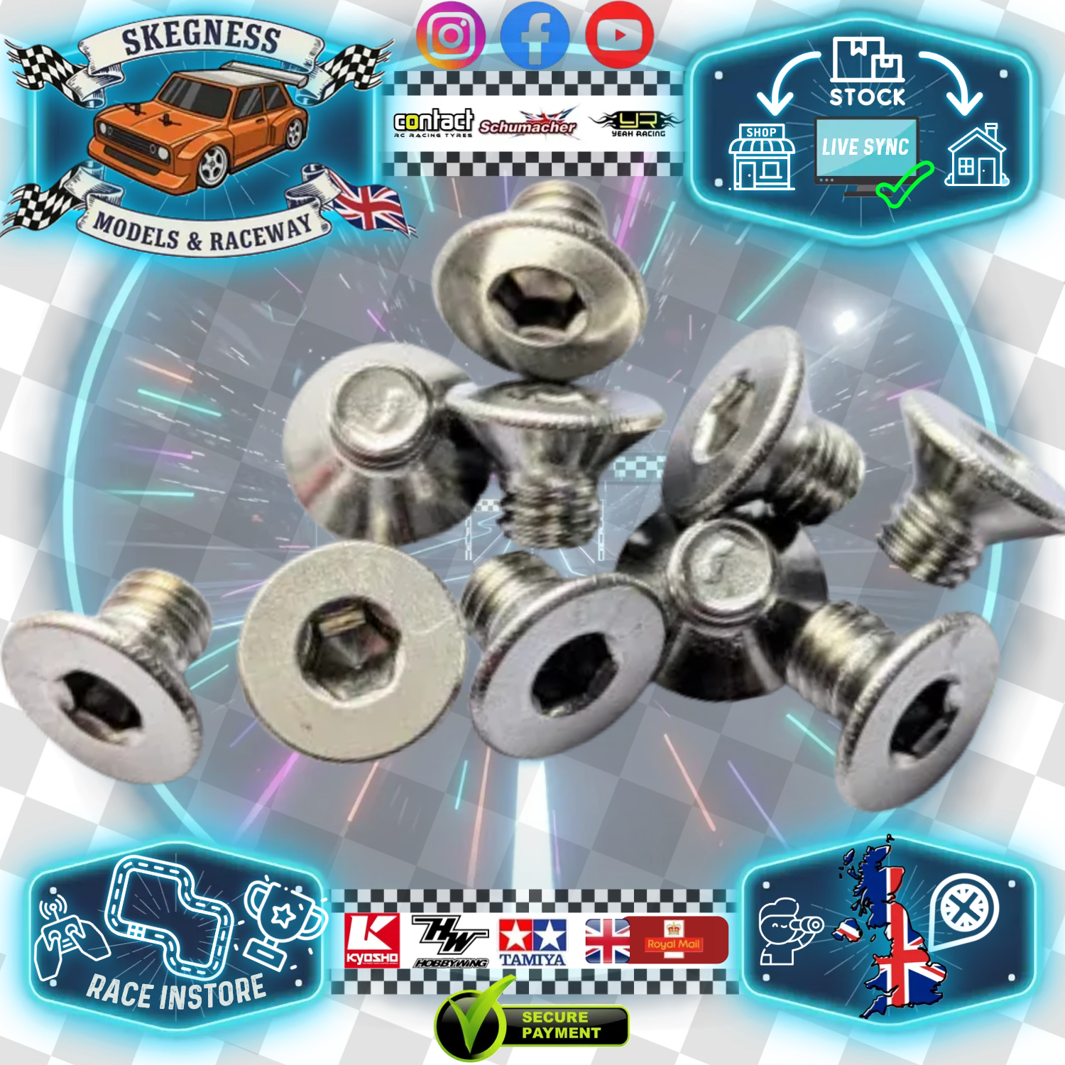 M3 x 4mm long -  Socket Countersunk Stainless Steel Screws (10pcs) ideal for pivot pin in Kamtec Mini Racer