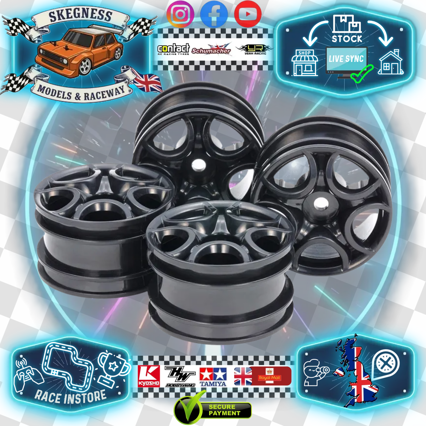 Tamiya - 10-SPOKE WHEELS (for Euro Truck & M-Chassis) BLACK 4pcs - 51659 (Used on the Suzuki Swift Sport M-Chassis)