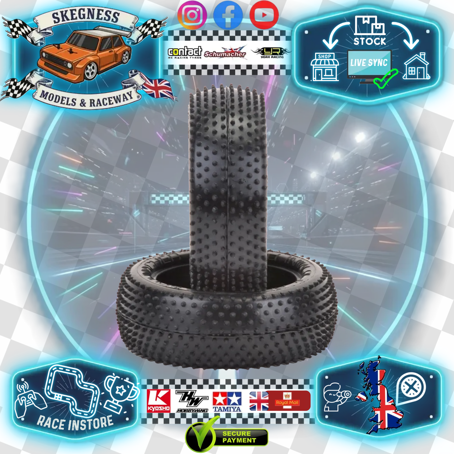 SCHUMACHER - MINI PIN - 1/10 2.2IN BUGGY TYRE/TIRES - 4WD FRONT - YELLOW - U6607 (Carpet & Astro)