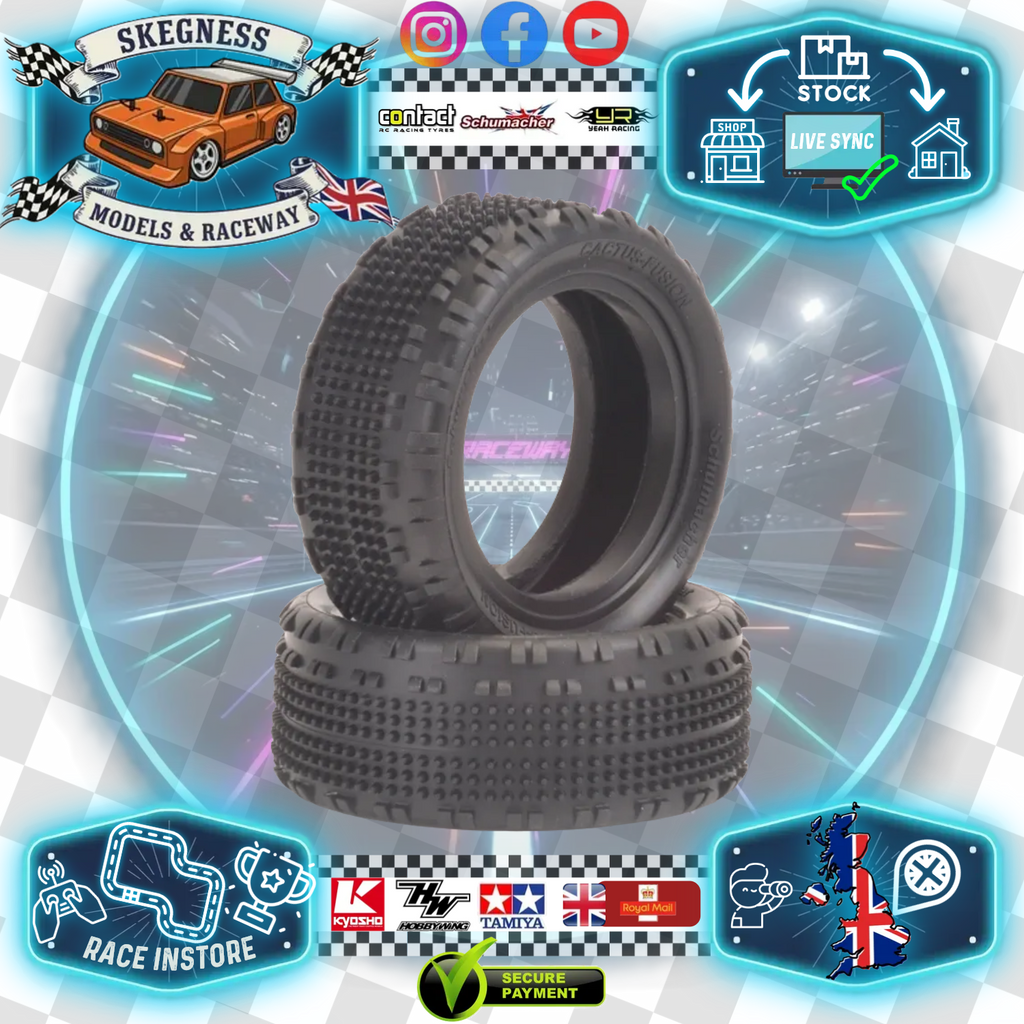 Schumacher - Cactus Fusion - 2.2in 1/10 Buggy Tyres / Tires - Front 4WD - Yellow - (2pcs) U6855 (Perfect for High Grip Tracks)