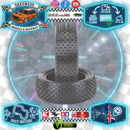 SCHUMACHER - Mezzo (Spikes) - 1/10 2.2IN BUGGY TYRE/TIRES - 4WD FRONT - YELLOW - U6888 (Thicker Carcas Sidewall)