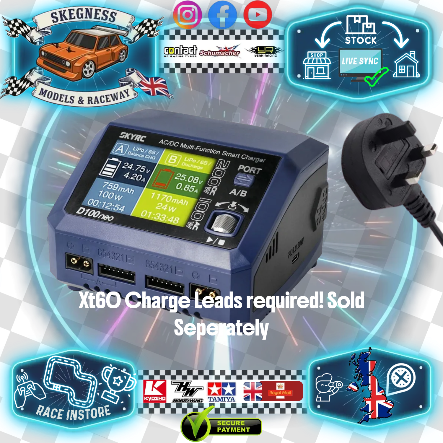 SKY RC - D100NEO AC/DC DUAL OUTPUT LIPO/LIHV 1-6S 10A BATTERY CHARGER - SK-100199 (XT60 Output leads sold separately)