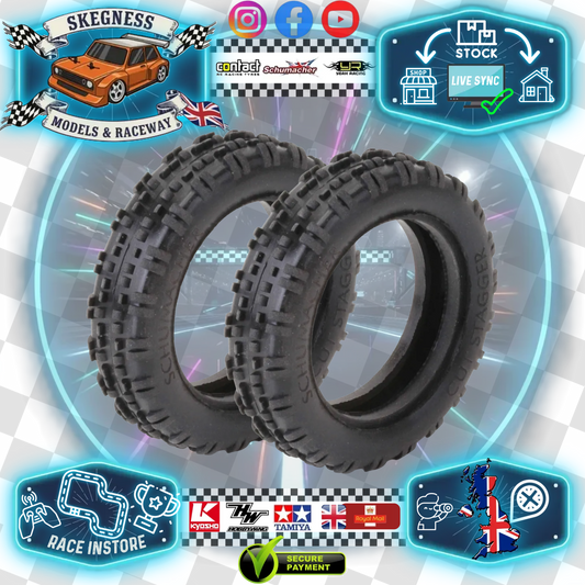 SCHUMACHER - Cut Stagger - 1/10 2.2IN BUGGY TYRE/TIRES - 2WD FRONT SLIM - YELLOW - U6759 (Less aggressive than mini spikes)