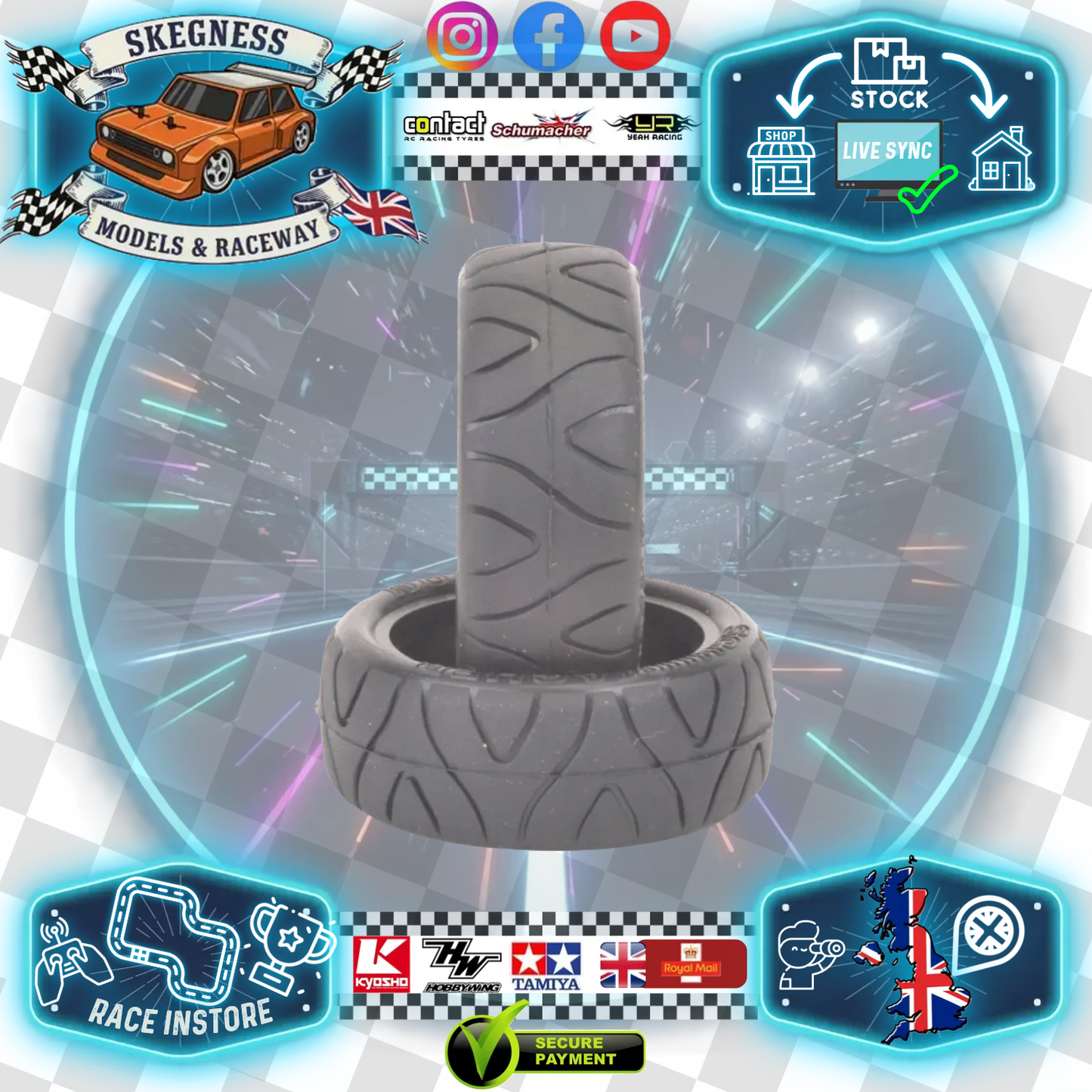 SCHUMACHER - 1/10 CAR SST Carpet Dragons Tires/Tyres 25mm wide  - Yellow (2pc) U6690