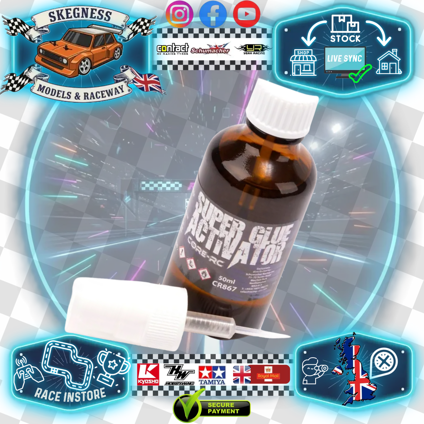 Core RC - Super Glue Activator 50ml - Glass Bottle +Atomiser (For Rubber & Foam Tires) CR867