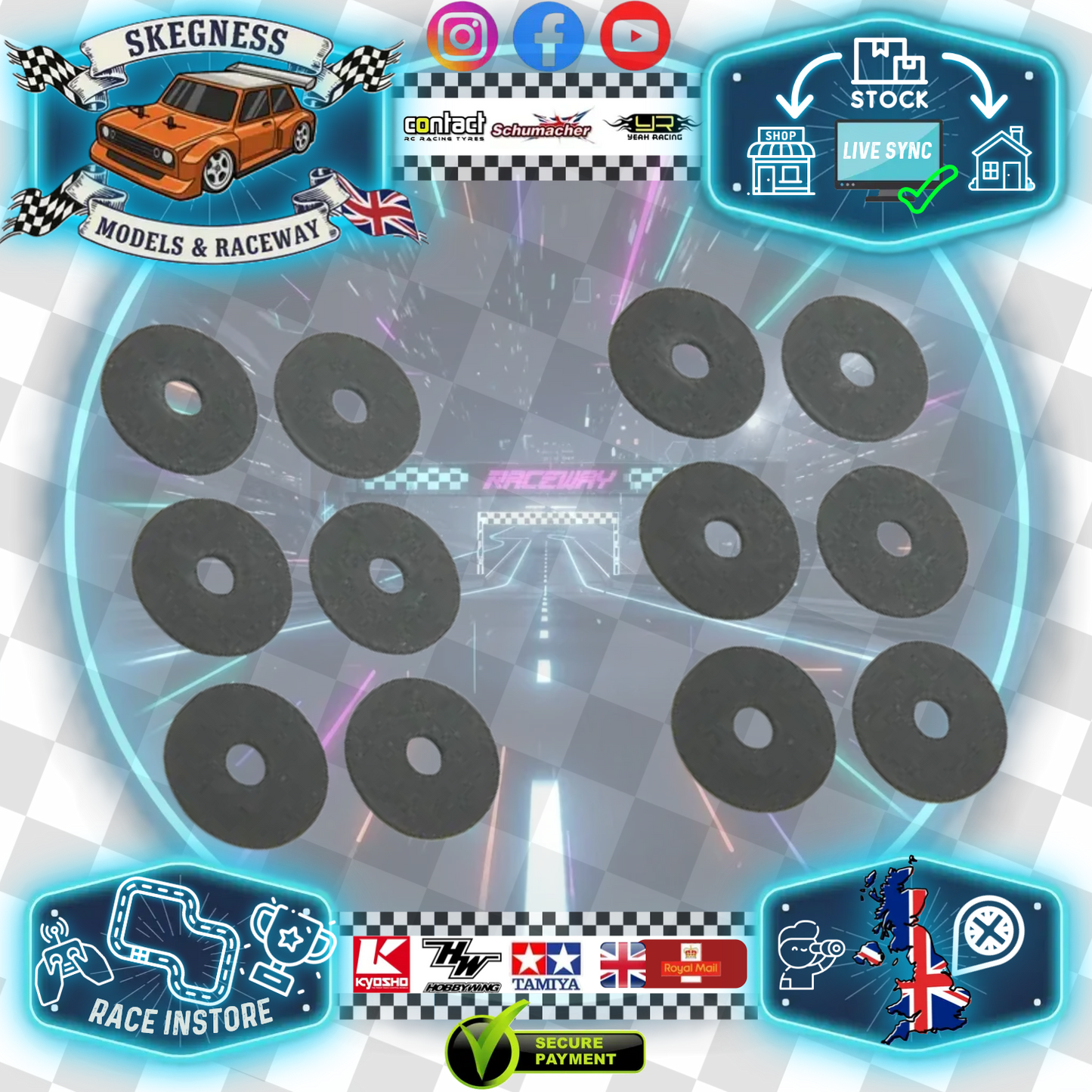 Schumacher - STICKY BACKED - 1/10 RC Body Shell foam Protector Washers (pk 12) - U2840