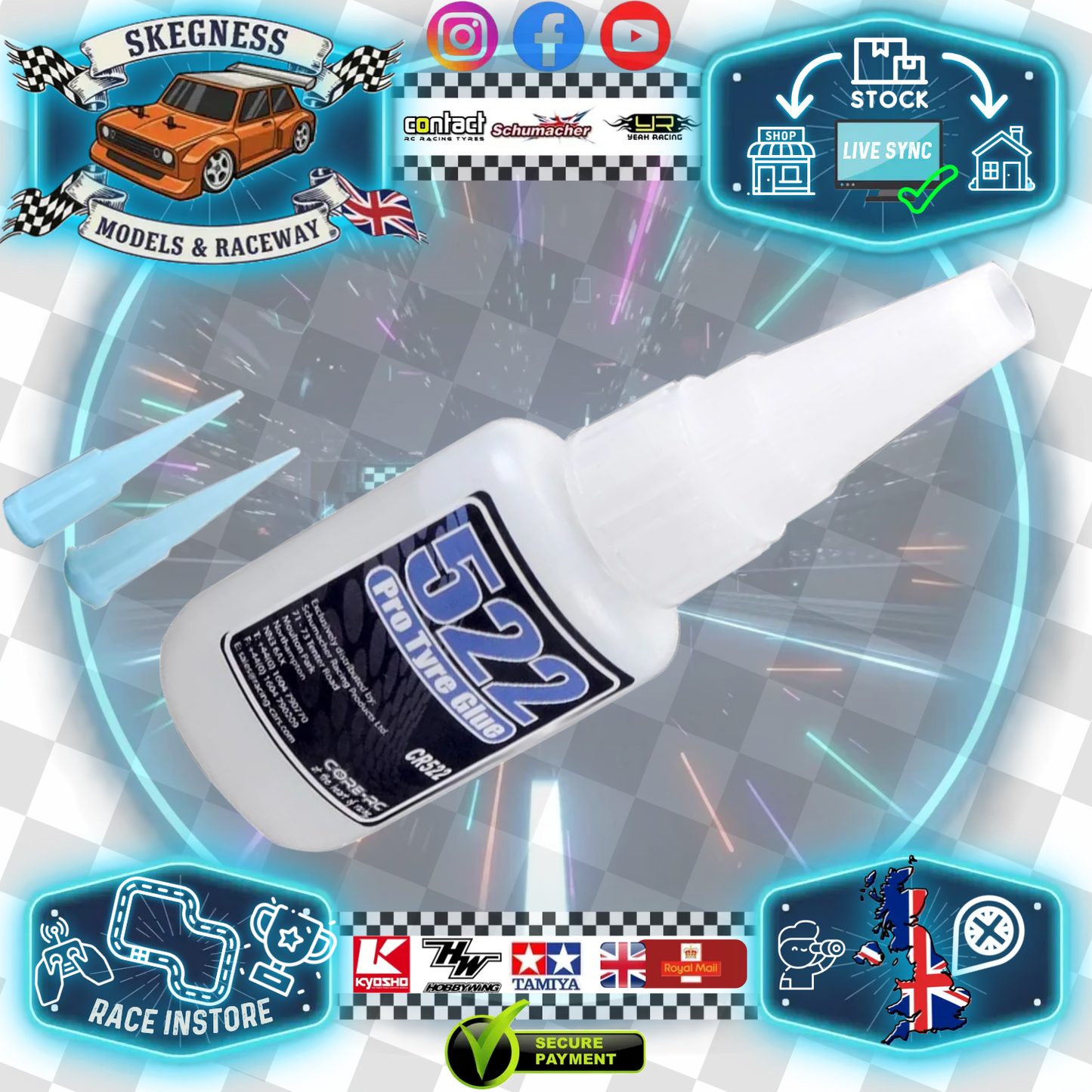 CORE RC - 522 PRO RC TYRE/TIRE THIN CLEAR GLUE + 2 NOZZLES - CR522