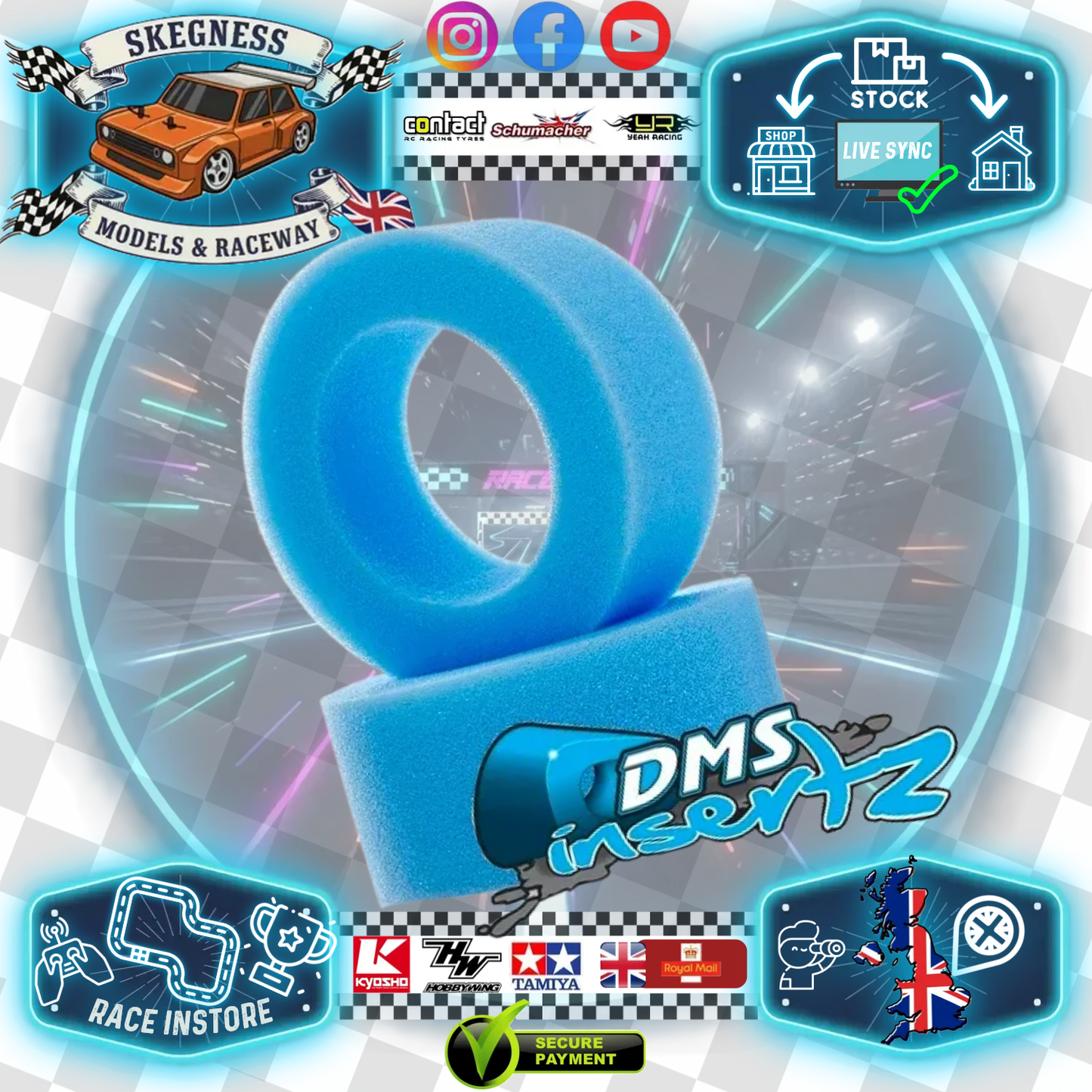 DMS Insertz – Originalz Blue (1/10 Buggy) foam tire Inserts (4WD Front)  – Medium(1 pr) - DMS304