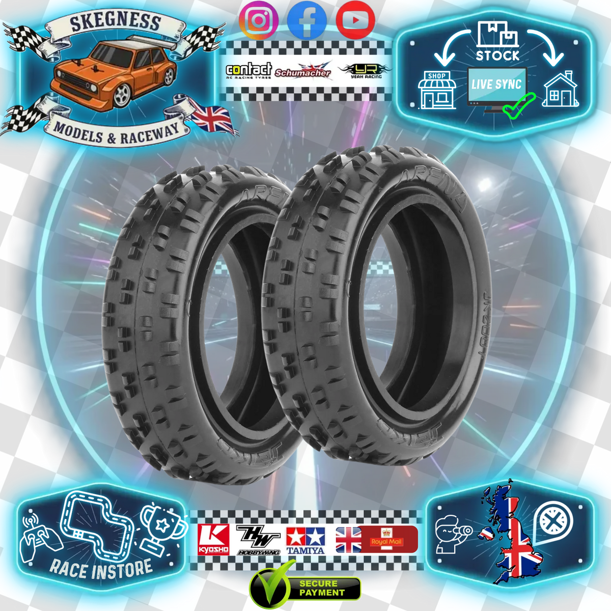 Jetko - Cut Stagger - 1/10 2.2IN BUGGY TYRE/TIRES - 2WD Front - EOS YELLOW - JK2001E (Use when less bite needed Carpet/Astro)