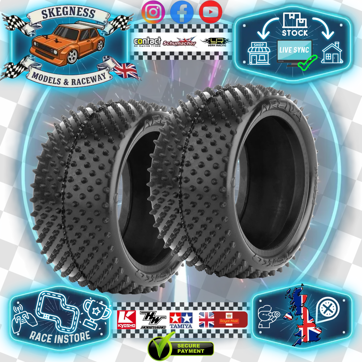 Jetko - Mini Spike - 1/10 2.2IN BUGGY TYRE/TIRES - 2WD / 4WD Rear - EOS YELLOW - JK2003E (Polished Floor/Carpet/Astro)