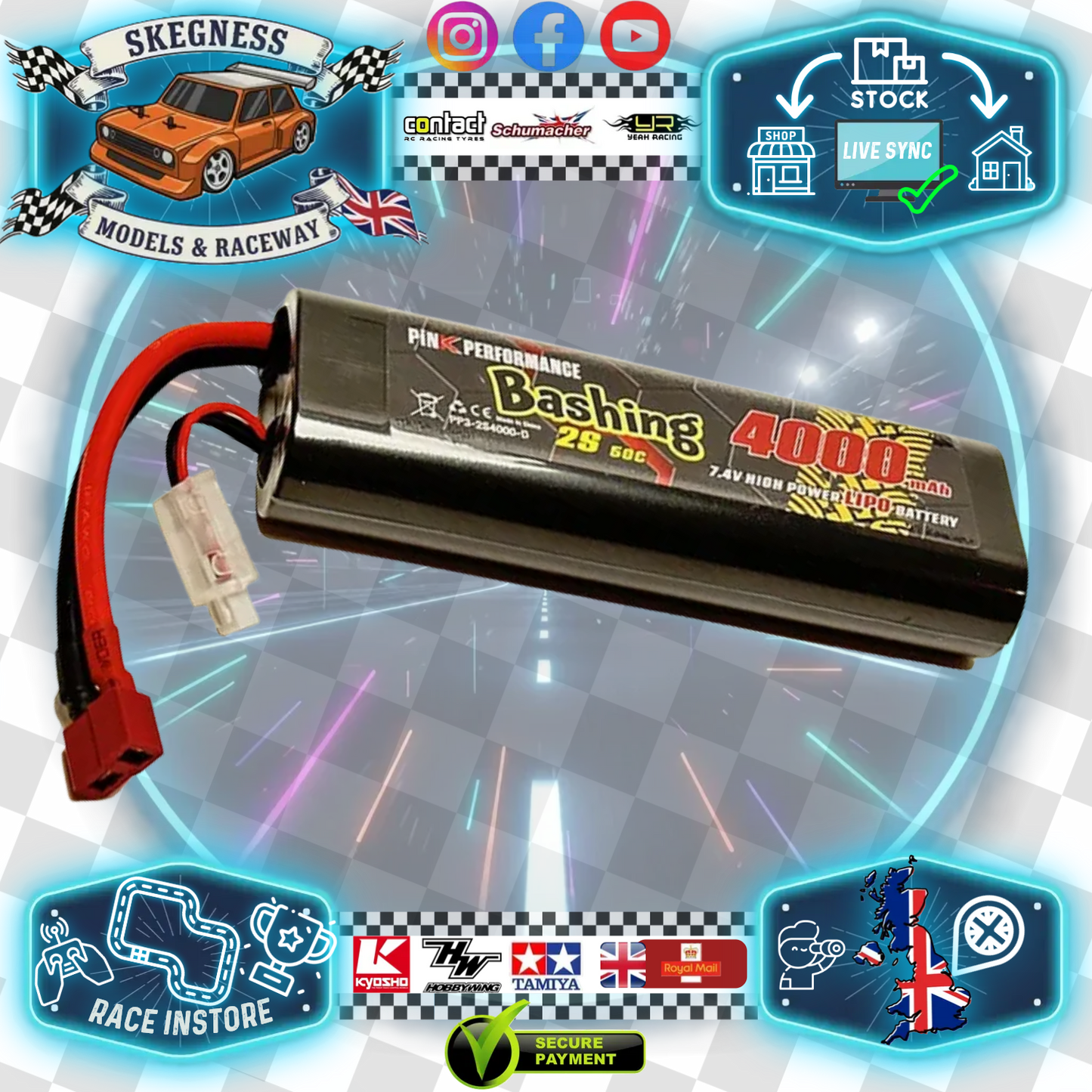 Pink Performance - Bashing LiPo 2S 7.4V 4000mah 50C (Deans) 139x47x25mm 240g Round Case (Fits Tamiya TT01E Euro Truck) PP3-2S4000-D