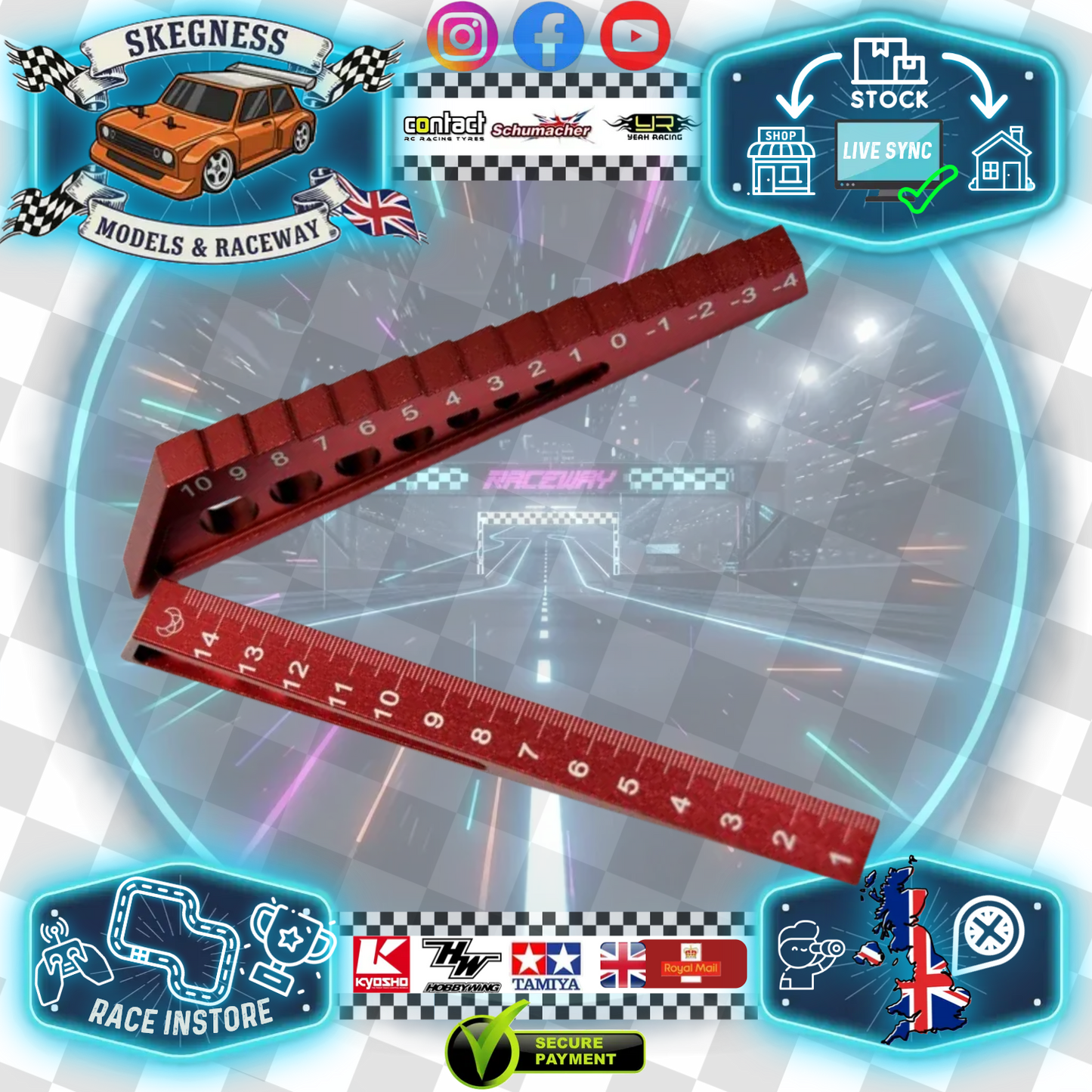 Absima - 1/10th Scale RC Car/Buggy Chassis Droop & Ride Height Gauge (Red) 3000053