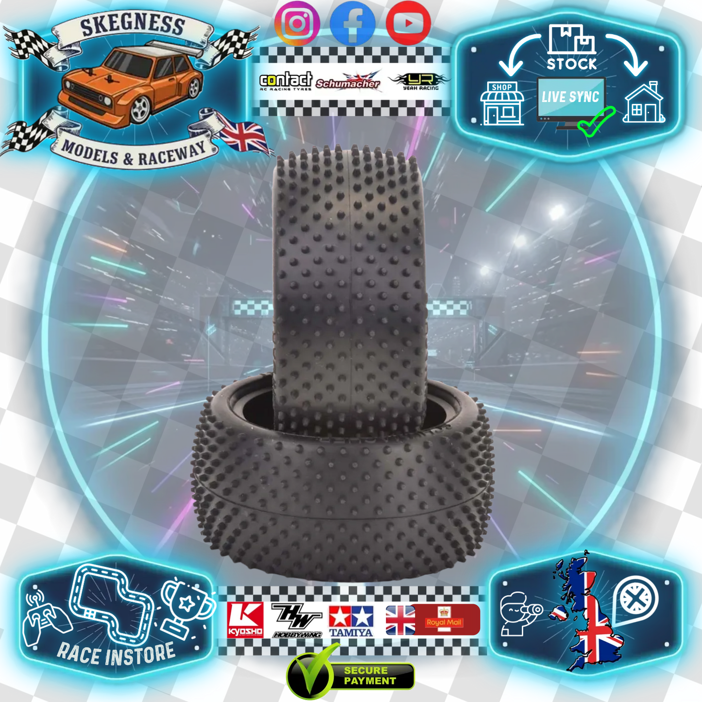 SCHUMACHER - MINI DART - 1/10 2.2IN BUGGY TYRE/TIRES - 4WD / 2WD REAR - YELLOW - U6826 (Carpet & Astro)