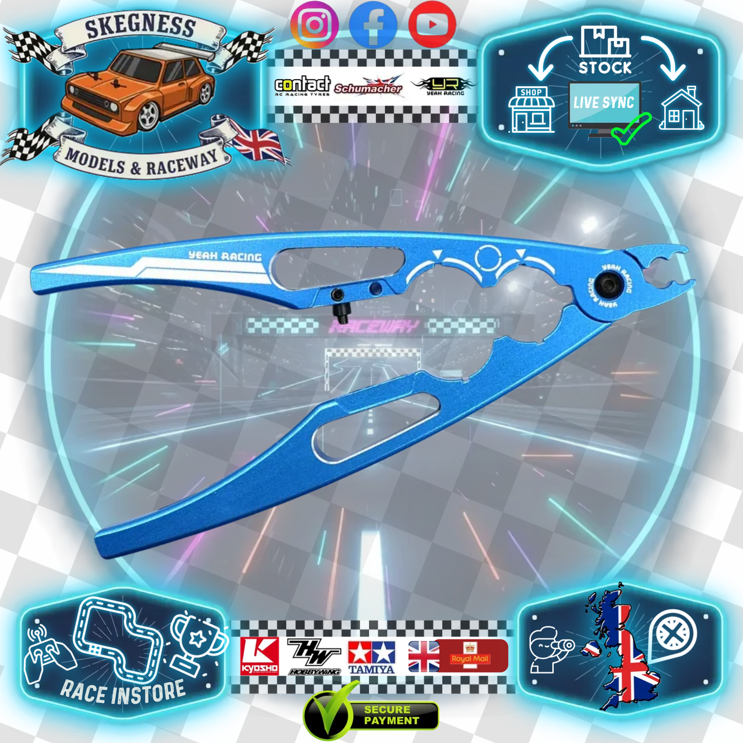 Yeah Racing - 1/10 - 1/8 RC SHOCK SHAFT, Tie Rod & Ball Joint PLIERS & Multi Tool (Blue) ALLOY - YT-0243BU