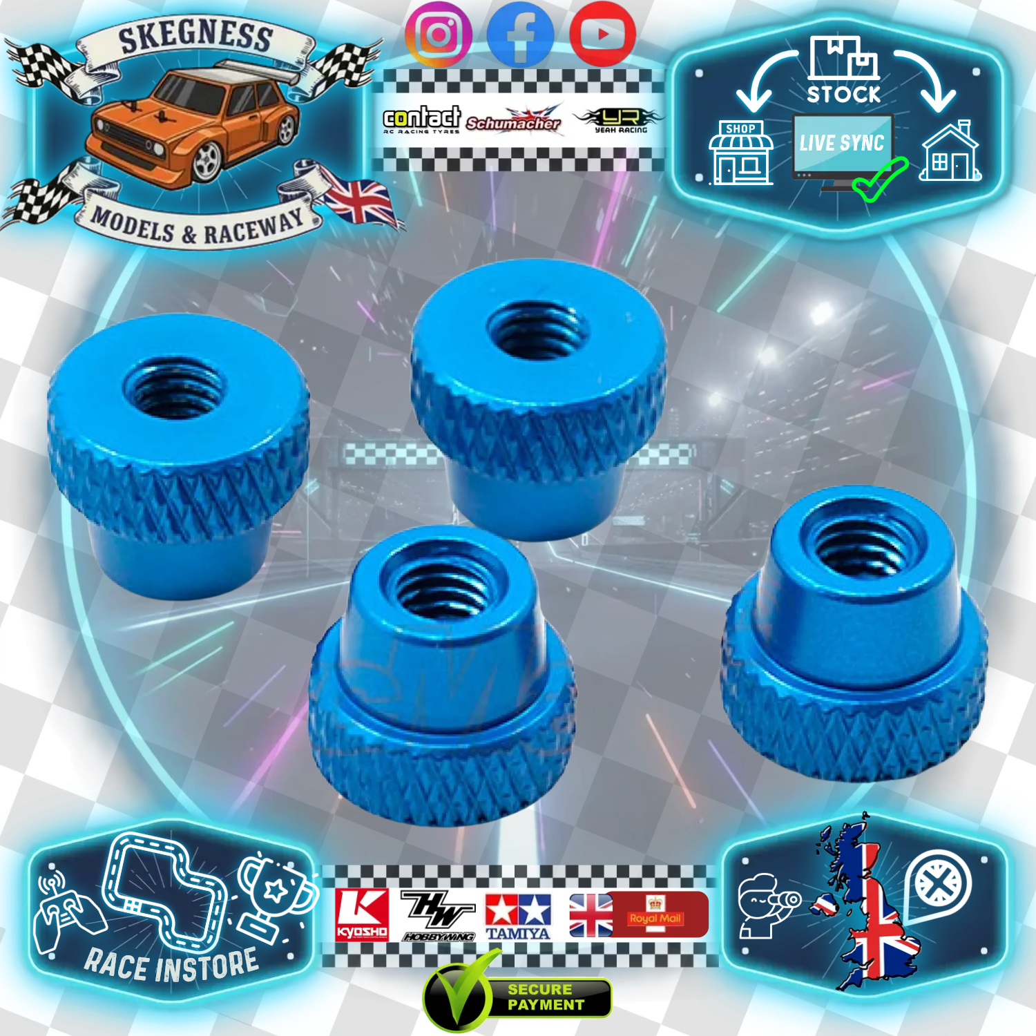 Yeah Racing - Car Setup System Lock Nut for Setup Station YT-0140 Blue - (YT-0182BU)